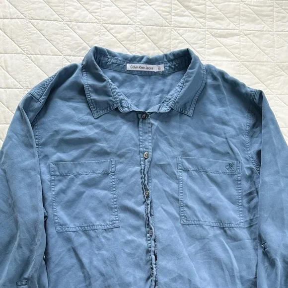 Calvin Klein Jeans Women's 2X Blue Button Down Lightweight Soft Utility Shirt - Picture 4 of 11